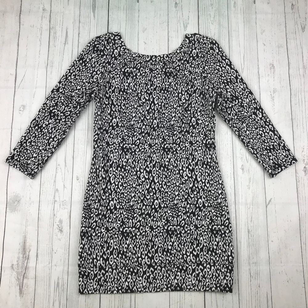 Trina Turk womens 2 black gray print 3/4 sleeve bodycon sheath dress